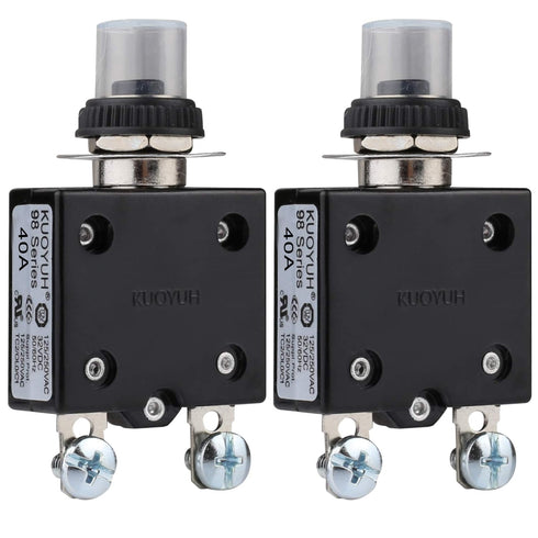 Thermal Circuit Breaker,98 Series 40A 125/250VAC Circuit Breaker Push-Button Reset with Quick Connect Terminals and Waterproof Button Cover 32VDC ...