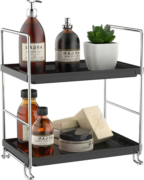2 Tier Bathroom Organizer Countertop,Kitchen Spice Rack or Makeup Shelf Vanity Perfume Skin Care Organizer and Storage Bedroom Storage Tray (Silve...