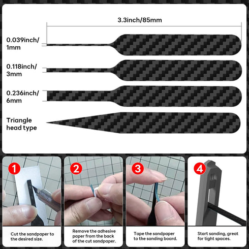 stedi Carbon Fiber Sanding Sticks, Hobby Model Tools, 7-piece set (3"×0.6",3"×0.4",3"×0.2" and 4 Detail Sanding Boards) Professional Sanding Stick...