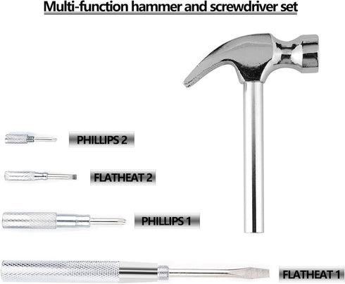 6-in-1 Metal Multifunction Hammer & Screwdriver Hand Tool Set Including Cross & Flat Screwdriver for Opening Walnuts, Wall Hanging, Nice Little Gi...