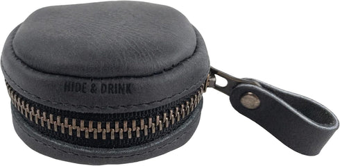Hide & Drink, Rounded Coin Case, Zippered Wallet, Travel Pouch, Full Grain Leather, Handmade, Charcoal Black...