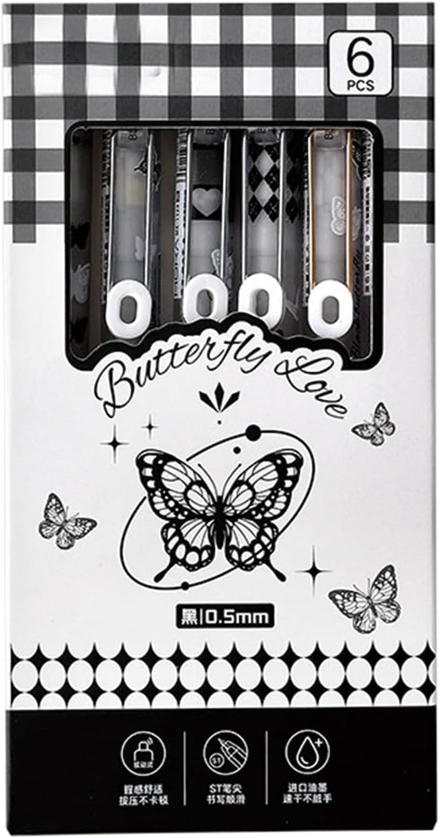 6 Pcs Gel Ink Pens Retractable Pens Cute Rose Butterfly Pen 0.5mm Black Ink Pen Writing Pens Office School Supplies for Women Girls Boys Men (Butt...