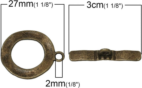 28 Sets Bronze Tone Antiqued Round Hammered Bracelet Toggle Clasps - Findings, DIY Crafts, Jewelry Making...