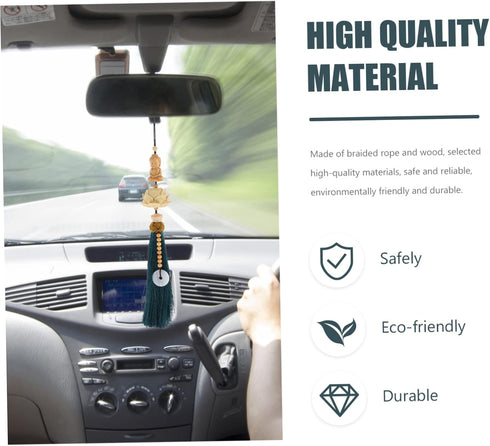 Car Accessories Home Decor Pendant Car Hanging Accessories Window Charm Hanging Pendant Wooden Buddha Braided Rope Men and Women Blue Rearview Mir...