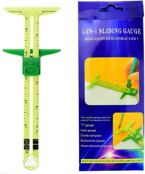 BIGTEDDY - 5in1 Handy Sliding Sewing Gauge Quilting Tools for Beginner Work as T-Gauge, Hem Gauge, Seam Allowance, Buttonhole Spacer and Circle Co...