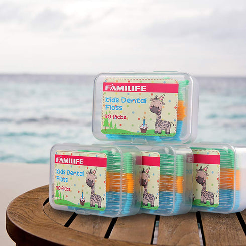 FAMILIFE Floss Picks, 120 Pcs Kid's Dental Floss Cleaner Without Fluoride, Tooth Pick Flossers with 4 Travel Handy Cases, Helps to Fight Tooth Dec...