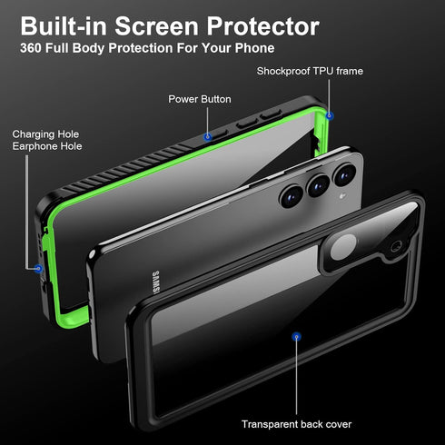 for Samsung Galaxy S23 Case,with Screen Protector,Waterproof Galaxy S23 Protective Case for Men Women,S23 Phone Case Heavy Duty Shock Proof,Green...