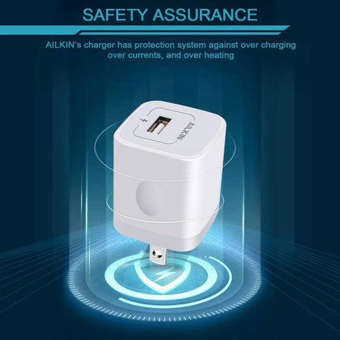 USB Charger Cube, Wall Charger Plug, AILKIN 1A 1-Port USB Power Adapter Charging Station Box for Apple iPhone AC Cargardor Wall Outlet Multi 5 Pac...