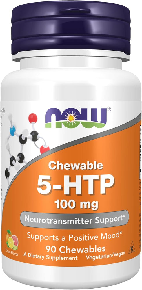 NOW Supplements, 5-HTP (5-hydroxytryptophan) 100 mg, Neurotransmitter Support*, 90 Chewables...