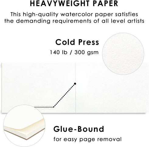 Grabie Watercolor Paper Pad, 100% Cotton Pulp, 15 Sheets, B5 (10.1 x 7.4"), 140lb (300gsm), Glue Bound, Acid-Free Cold Pressed Watercolor Paper, A...