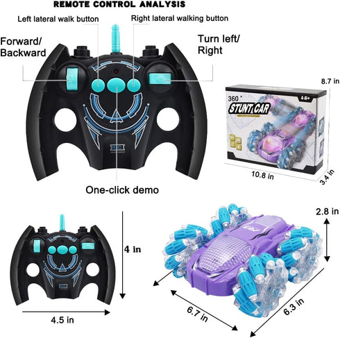 Remote Control Car,RC Stunt Cars Toy 360°Rotating Flips Racing Kids All Terrains Drift Cars with LED Controller,4WD 2.4GHz Double Side Monster Tru...