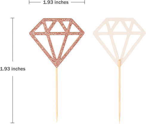 50 Pack Rose Gold Glitter Diamond Donut Ring Cupcake Topper Picks for Engagement Bridal Shower Party Cake Decorations...