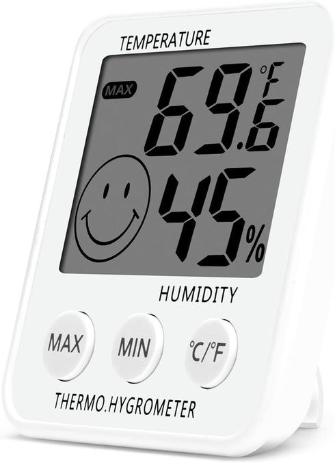 Digital Thermometer Indoor Hygrometer Humidity Meter Room Temperature Monitor Large LCD Display Max/Min Records for Home Car Office White by SoeKoa