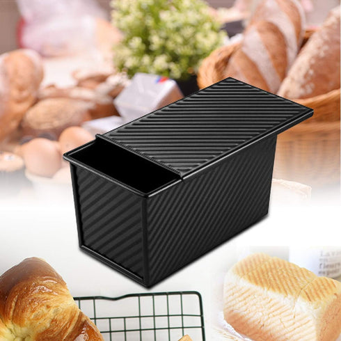 Loaf Pan with Lid, Non-Stick Bread Pan Bakeware Durable Carbon Steel Bread Toast Mold with Cover-Black...