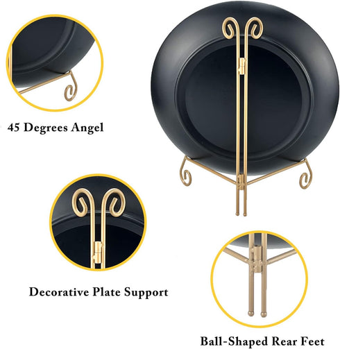 Plate Stand, Black and Gold 2-Pack 6 Inch Iron Easel Stand for Display, Plate Holder for Decorative Plates, Plaque, Photo Frame, Artwork and Colle...