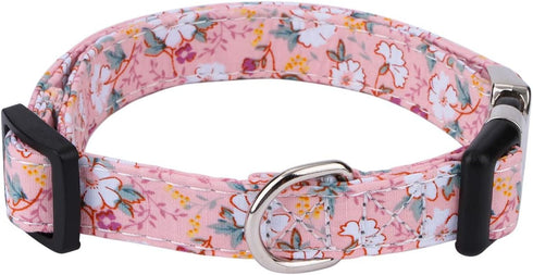 Girl Dog Collar for Small Medium Large Dogs, Cotton Pet Collar, Flowers Daisy and Rose Patterns with Quick-Release Buckle (Flower Pink, M)...