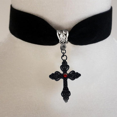 Gothic Goth Cross Choker Necklace,Black Choker Necklace for Women,Velvet Cross Choker Necklace,Punk Vintage Cross Pendant Necklace,Y2k Necklaces,H...