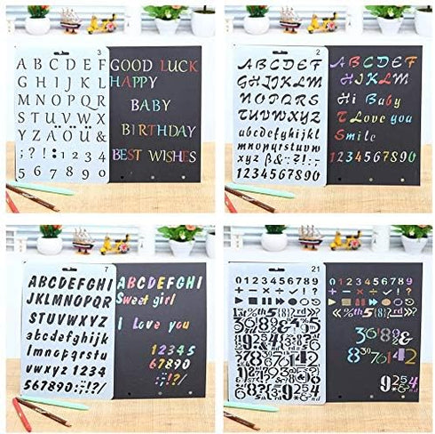 8Pcs Plastic Letter Stencil, Alphabet Stencils Plastic Lettering Number Guide Set for DIY Craft Spraying Painting Drawing Diary Scrapbook...