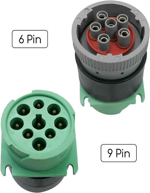Diagnostic Plug 9pin J1939 Type 2 to 6pin J1708 Motorcycle Wiring Female Adapter, Green...