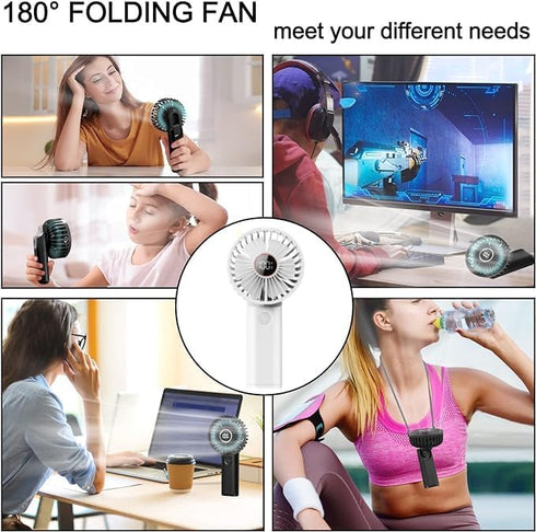 Mini Portable Fan, Powerful Handheld Fan Rechargeable with LED Display, Hand/Desk/Neck 3 In 1 Personal Fan with 6 Speed and 180° Foldable, Quiet f...