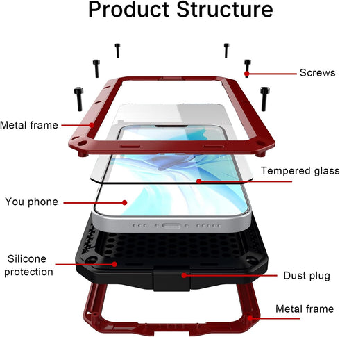 Marrkey for iPhone 13 Case, 360 Full Body Protective Cover Heavy Duty Shockproof Tough Armour Aluminum Alloy Metal Case with Silicone Built-in Scr...