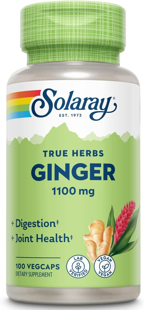SOLARAY Ginger Root 1100mg | Healthy Digestion, Joints and Motion & Stomach Discomfort Support | Whole Root | Non-GMO & Vegan | 100 VegCaps | Pack...