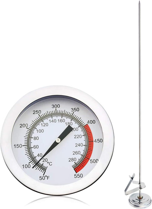 Deep Fryer/Candy/Turkey Thermometer with Clip&15 inch stem - Professional Kitchen Pot Fryer,Stainless Steel Fry Oil Thermometer for Frying,Candy a...