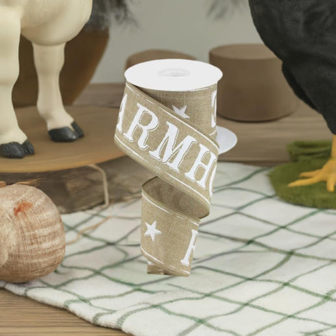 Craig Bachman 2.5" Farmhouse Royal Ribbon: Natural (10 Yards) Craft Floral Arrangement Gift Wrapping Wired Edge Ribbon...