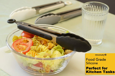 9-Inch Serving Tongs Silicone Tongs, Set of 3 (Black White Gray)...