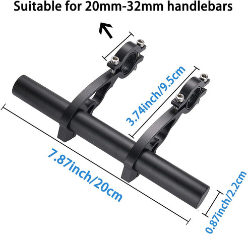 Bike Bicycle Double Handlebar Extender Extension,20 cm Aluminum alloy Super Long Bracket Accessories?For Bike Mounts,GPS Units, Headlights,Light L...