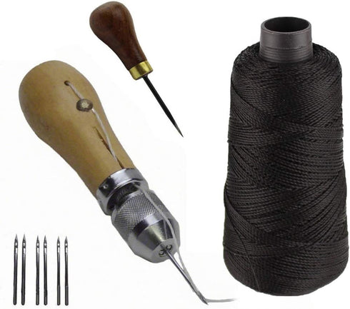 JC Performance Leather Sewing Awl Quick Stitch Repair Tool Set Heavy Duty Thread (with Awl, Black)...