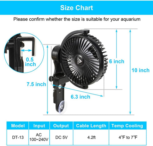 DaToo Aquarium Chillers Fish Tank Cooling Fan Quiet Aquarium Fan Wind Angle Adjustable Chiller with Clip and Suction Cup...