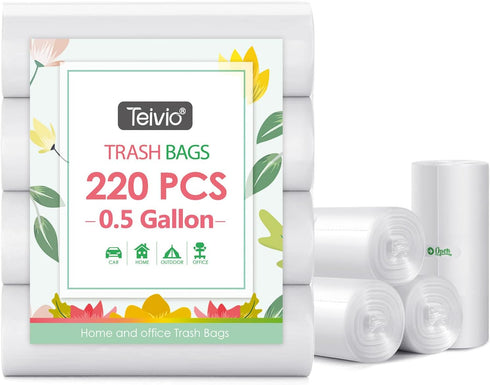 0.5 Gallon Mini Strong Trash Bags Garbage Bags, Tiny Bathroom Trash Can Liners by Teivio, Small Plastic Bags for Desktop Trash Bin/Dog/Poop Car, F...
