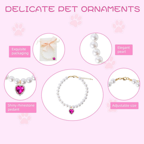 Pearl Collar for Cats Pearl Dog Collar Heart Shape Rhinestone Necklaces for Small Dogs Collar Accessories Cat Pearl Collar (Large, Violet)...