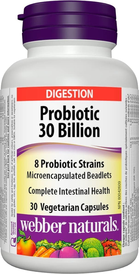 Webber Naturals Probiotic 30 Billion, 8 Probiotic Strains, 30-Capsules...
