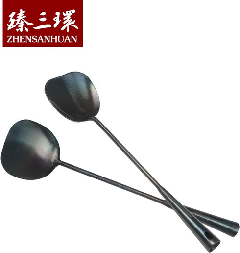 ZhenSanHuan Hand Hammered Carbon Steel Spatula Long Handle Chuan Wok Tool...