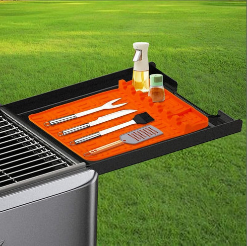 Silicone Griddle Tools Mat for Blackstone,Silicone Spatula Mat with Drip Pad,Grill Side Shelf Mat BBQ Caddy Utensils Holder for Outdoor Grill Kitc...