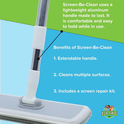 Screen-Be-Clean All Purpose Screen Cleaner Brush, Duster, Window Squeegee Tool Kit for Wet and Dry Use on Glass Windows, Mesh Screens, and Pet Hai...