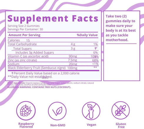 Baby Blues Berry Boost Elderberry Gummies for Moms - Immune Support with Zinc & Vitamin C Non-GMO Vegan and Gluten Free (60 Pieces)...