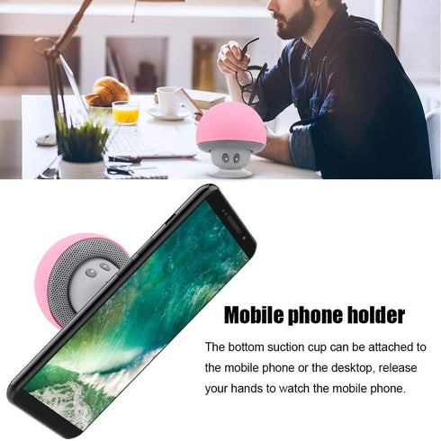 Mini Bluetooth Mushroom Speaker, 5V 3W Wireless Speaker Mini Audio Speaker Subwoofer with Suction Cup, Mushroom Design,...