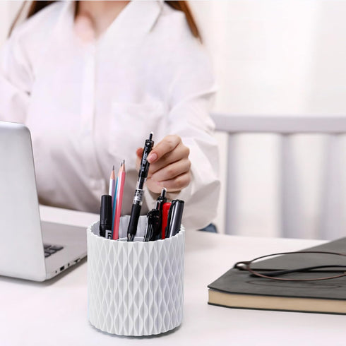 White Pen Holder for Desk 360 Degree Rotating Pencil Holder Large Capacity Makeup Brush Holder Multifunctional Pen Organizer for Home Office Schoo...