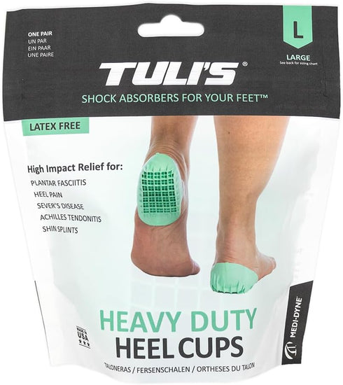 Tuli's Heavy Duty Heel Cups, Cushion Insert for Shock Absorption, Plantar Fasciitis, Sever’s Disease and Heel Pain, Made in the USA, Regular, 1 Pa...