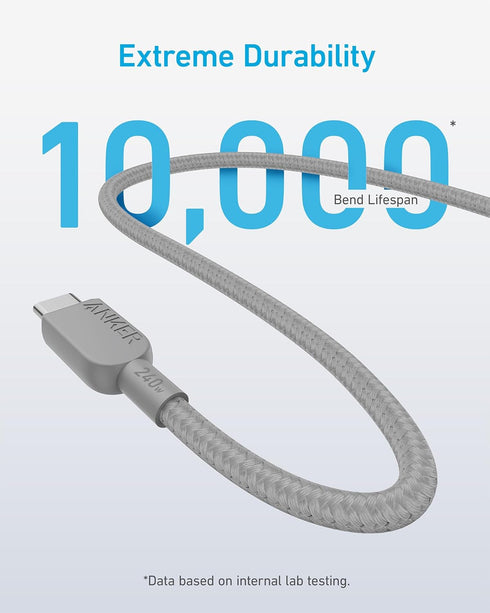 Anker 240W USB C to USB C Cable (2Pack,10ft), USB C Charger Cable Fast Charge for iPhone 15, MacBook Pro 2020, iPad Pro 2020, iPad Air 4, Samsung ...