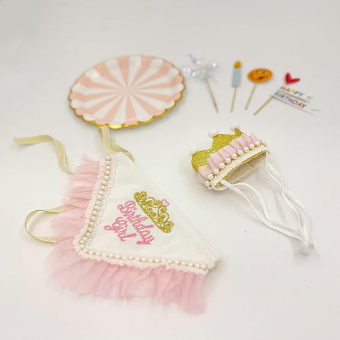 Girl Dog Birthday Hat Bandana kit, Princess Dog Birthday Decorations Girls with Crown for Cats Dogs 1st Birthday Gift Pet Birthday Party Dog Birth...