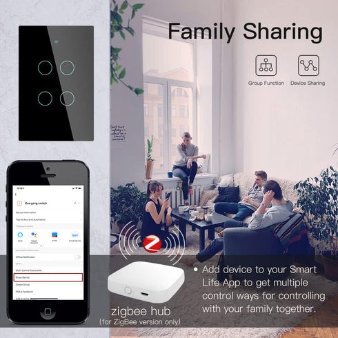 MoesGo ZigBee Wall Touch Smart Light Switch, Only Work with MoesGo Zigbee Hub, No Neutral Wire/N+L Wiring, Smart Life Tuya 2/3 Way Remote Control,...