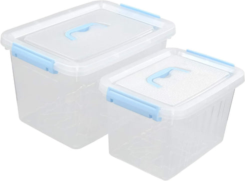 Hespama 2 Pack Lidded Storage Bin, Plastic Latching Container Box with Handle, 12 Quart & 6 Quart...