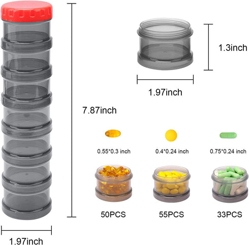 7 Day Pill Organizer Case Stackable Weekly Supplements Vitamins Pills Holder Dispenser Large Translucent Black with Extra Lid...
