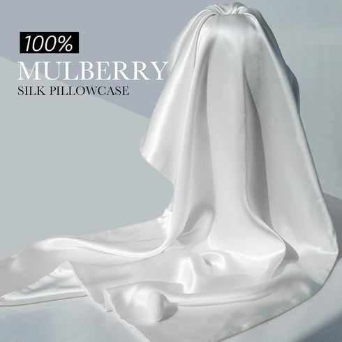 100% Mulberry Silk Pillowcase for Hair and Skin, 22 Momme Pure Natural Silk Pillow Case Both Sided with Zipper, Pillow Cover for Women Mom Men (Wh...