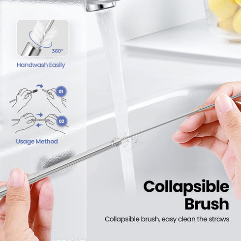 Cruise Ship Essentials,4-Pack reusable Collapsible Stainless Steel Drinking Straws with Aluminum Case,Cleaning Brush,and Keychains ?Black & silver...