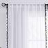 Treatmentex White Sheer Curtains Black Pompoms 63" inches Long Window Draperies for Boy's Room Bed Canopy 2 Panels Rod Pocket...